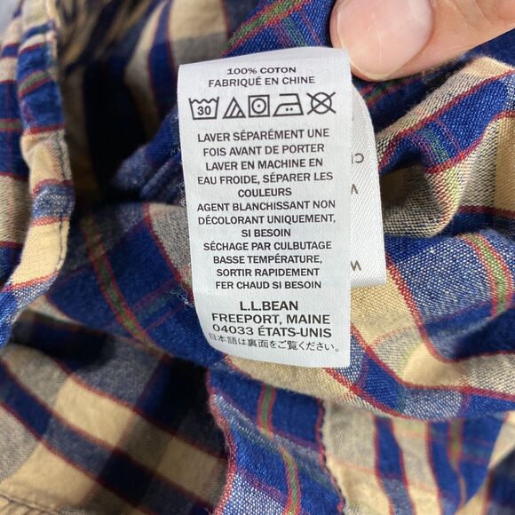 L.L. Bean Signature Men’s Button UP Medium Long Sleeve Shirt Plaid Black/Yellow - Picture 11 of 12